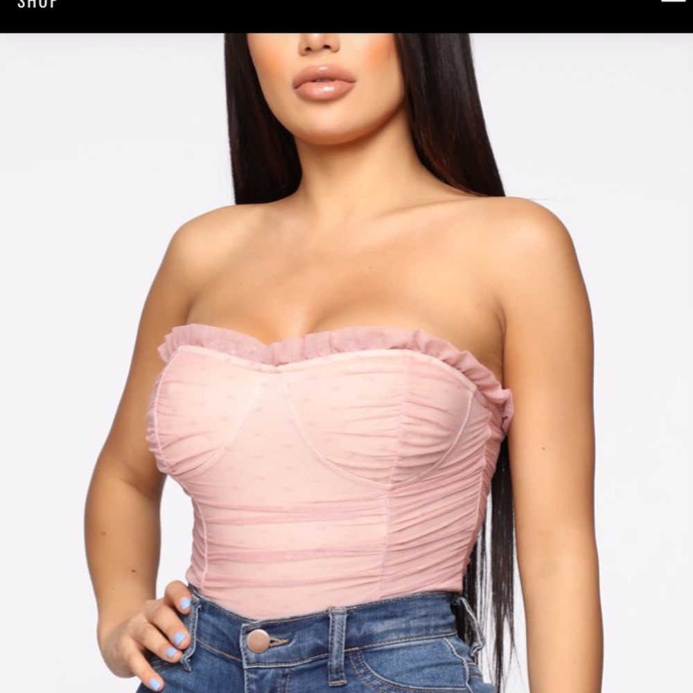 SOLD Pink polka dot ruched bodysuit - Picture 2 of 7